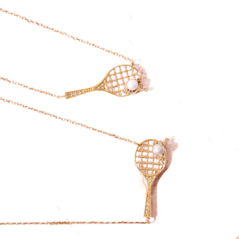 ZAMA DUMA Tennis Racket Necklace Pearl Pendant Sports Girl Versatile Delicate Clavicle Chain Personality Design High Sense Fashion