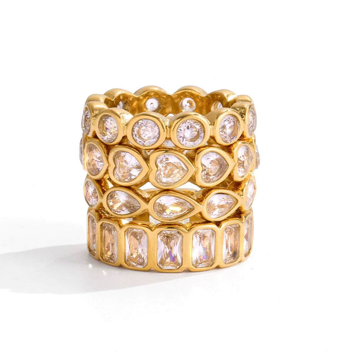 Classic 18K gold stainless steel love zircon flash stack wearing full zirconium ring stacking wearing rough industrial style light luxury versatile