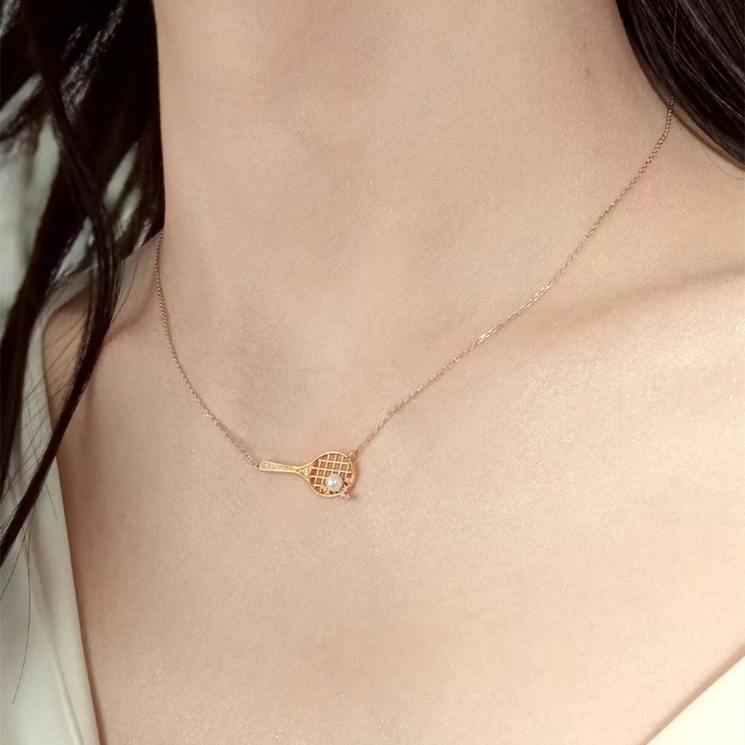 ZAMA DUMA Tennis Racket Necklace Pearl Pendant Sports Girl Versatile Delicate Clavicle Chain Personality Design High Sense Fashion
