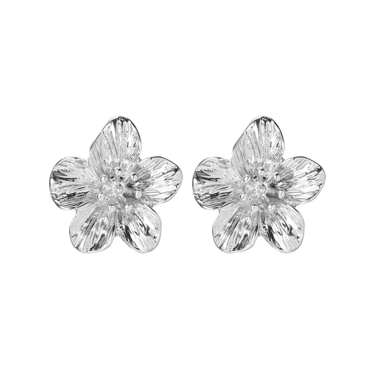 Europe and the United States cross-border fashion exaggerated creative heavy metal flower five petal flower women stud earrings suitable for holiday party accessories