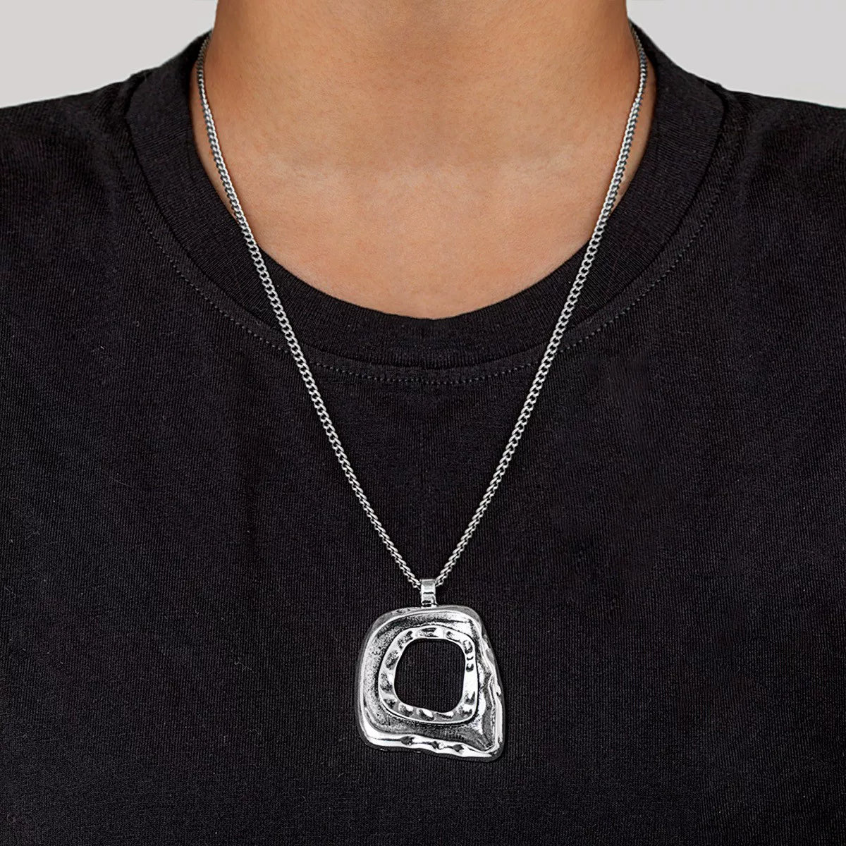 Sculptural Water Drop Quadrilateral CCB Geometric Oversize Pendant Necklace | Alloy | Organic Fluid Dark | Niche Fashion Women
