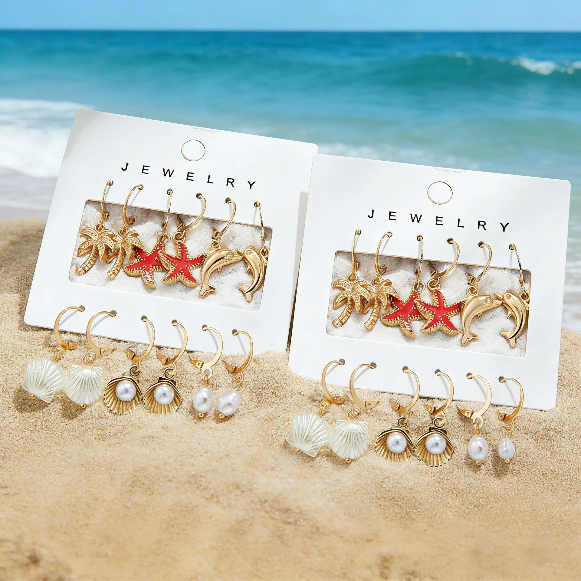 Ocean Starfish Shell Scallop Pearl Earrings Pendant Multi-piece Set | Alloy | Coastal Beach Vacation | Holiday Fashion Women
