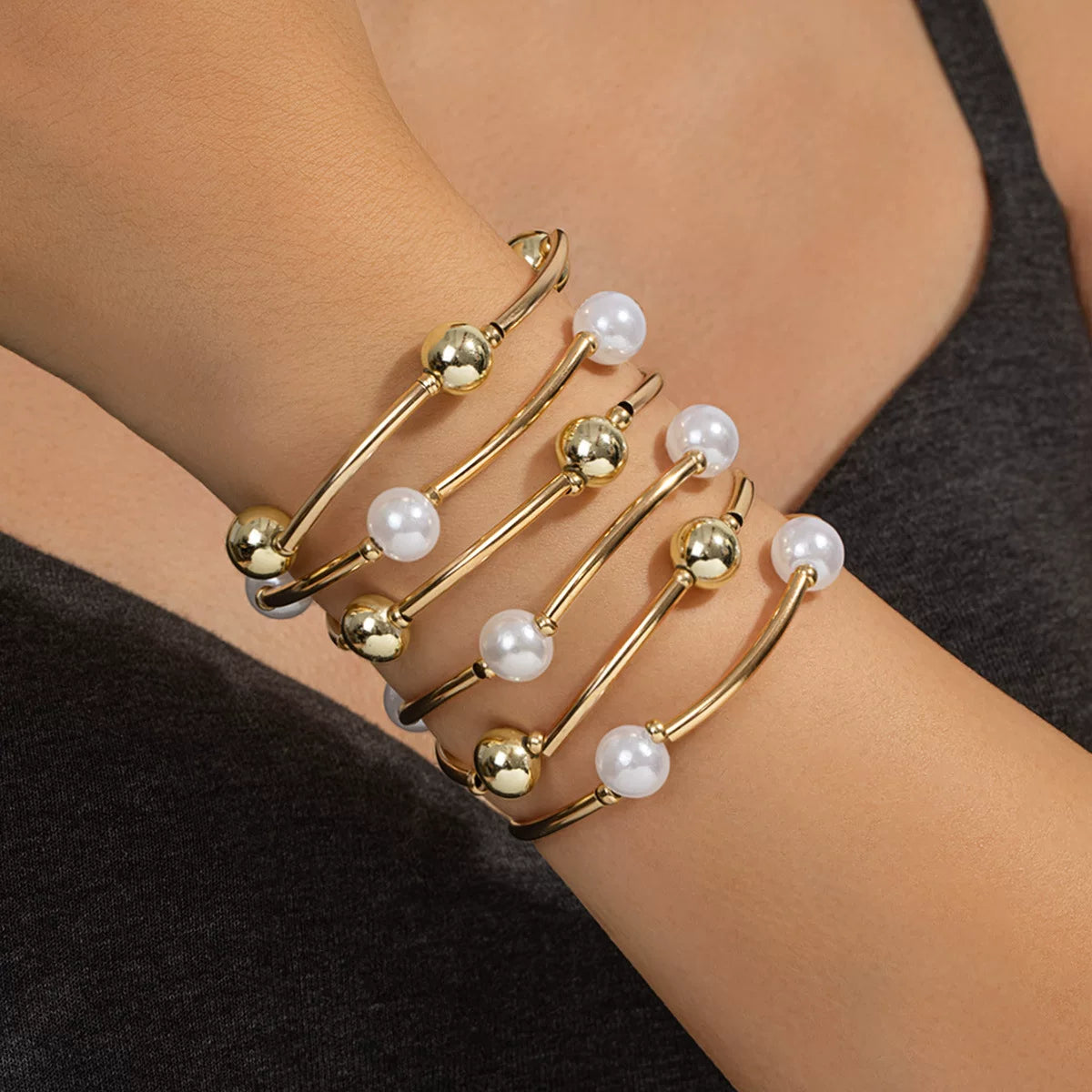 Mixed Elements Pearl Special-shaped ABS Elastic Stacked Bracelet Stackable Set | Light Luxury Multi-material | Old Money Elegant | Women