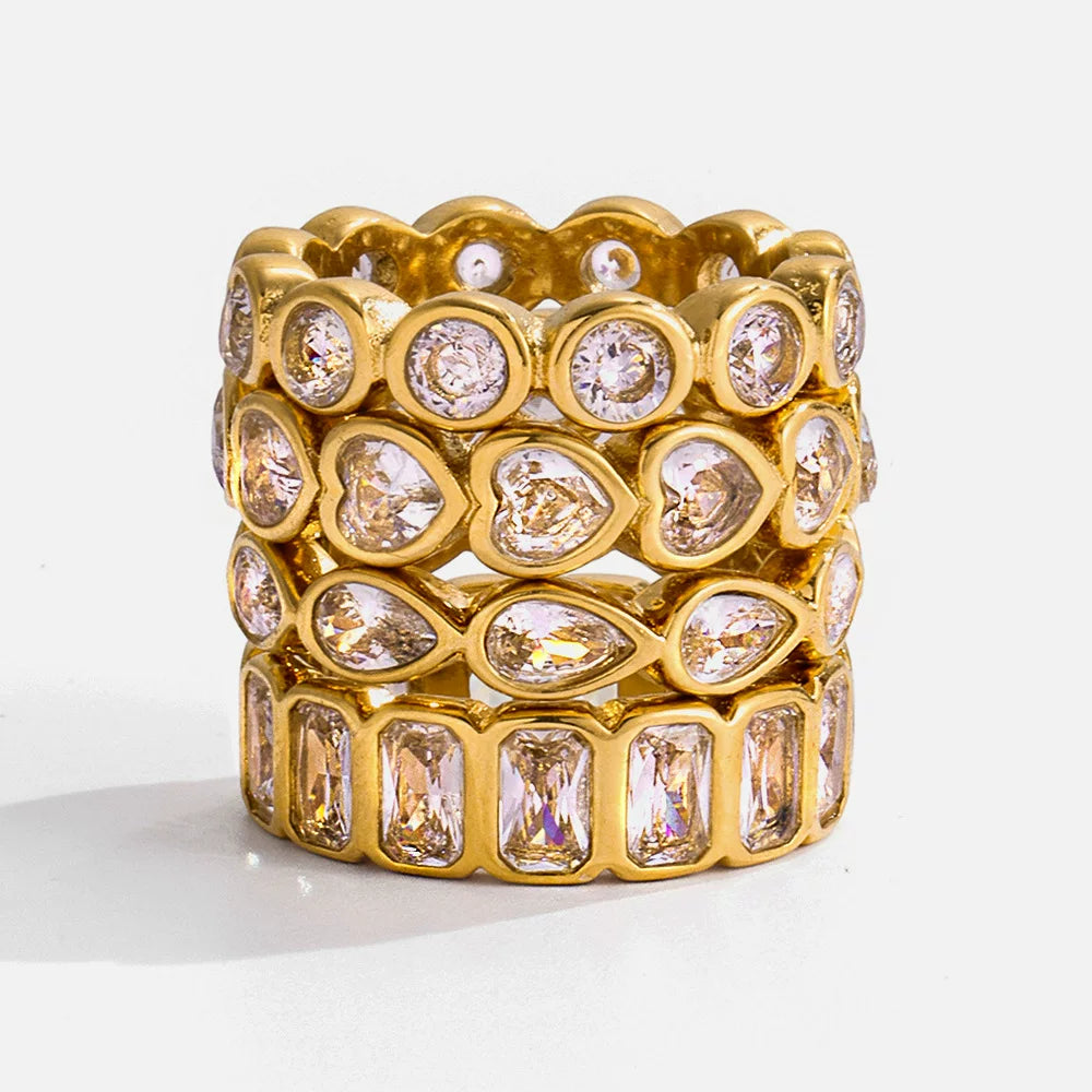Classic 18K gold stainless steel love zircon flash stack wearing full zirconium ring stacking wearing rough industrial style light luxury versatile