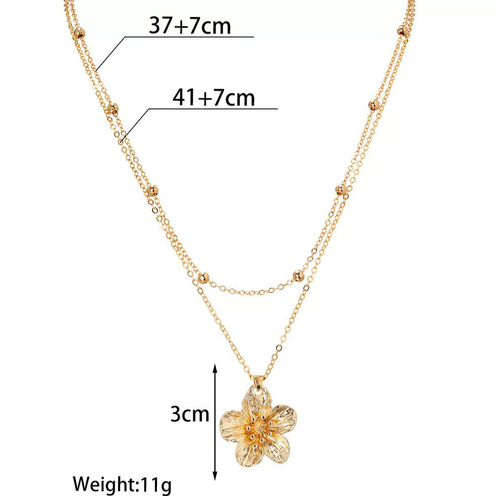Floral 3D Flower Pendant Beaded Multi-layer Adjustable Necklace | Alloy | Stacked Niche Light Luxury | Fashion Women