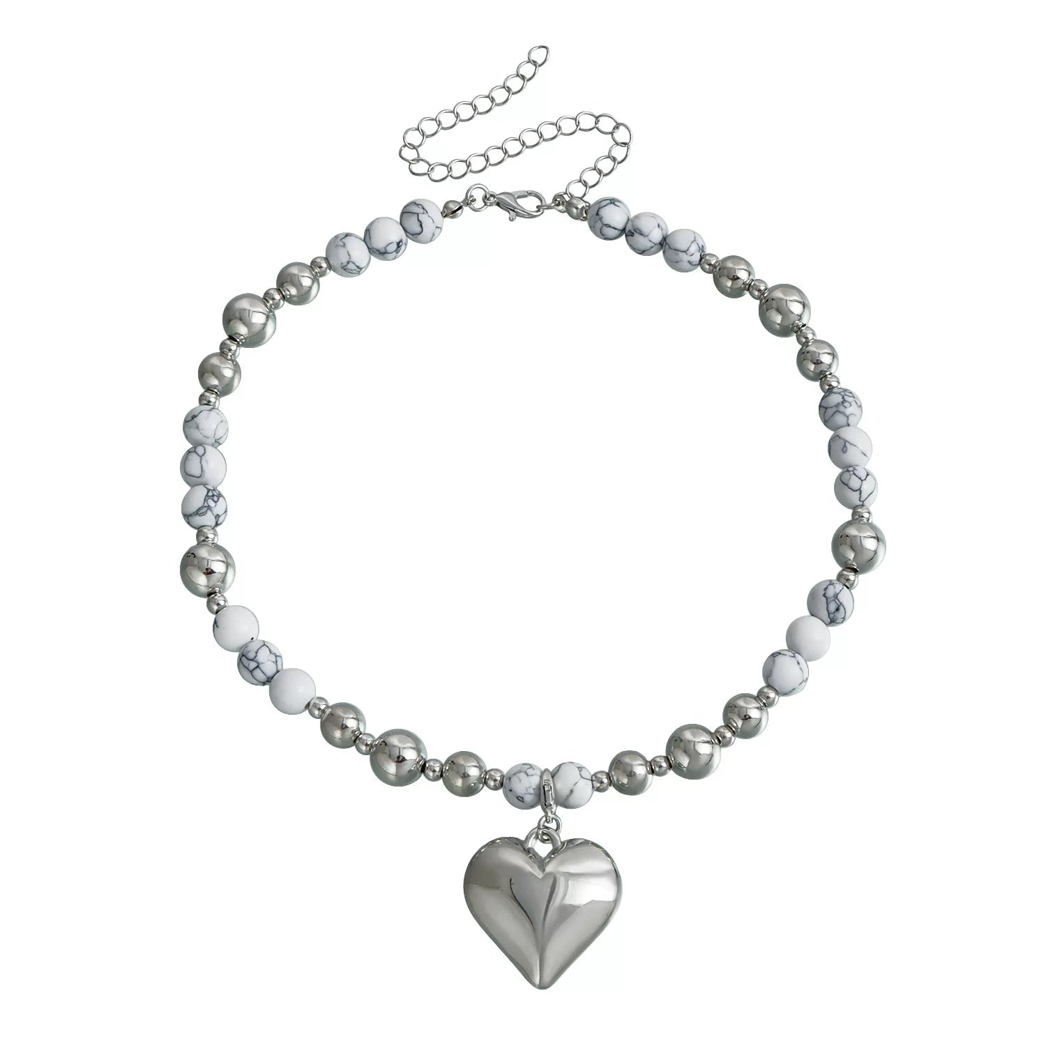 Stacked metal natural turquoise mixed and matched beaded alloy love necklace cold light luxury daily versatile necklace