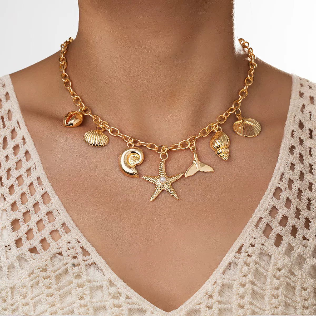 Ocean Starfish Shell Scallop Mermaid Fringe Adjustable Bracelet | Alloy | Coastal Beach Vacation | Holiday Fashion Women