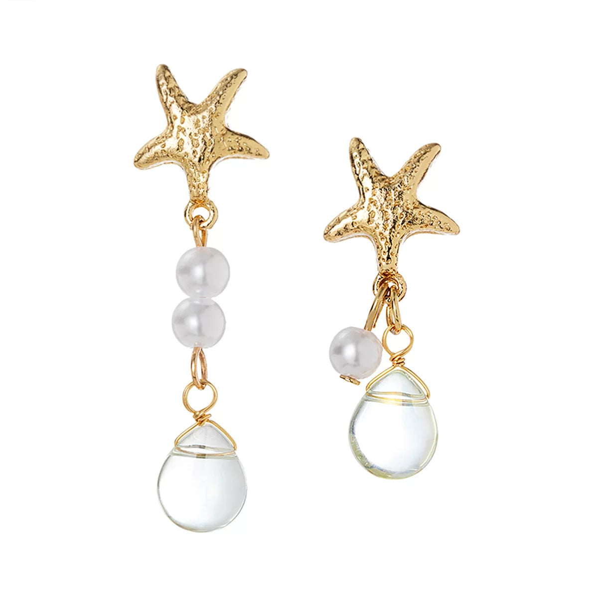Ocean Starfish Pearl Shell Earrings Necklace Set | Alloy | Summer Beach Vacation Coastal | Holiday Fashion Women