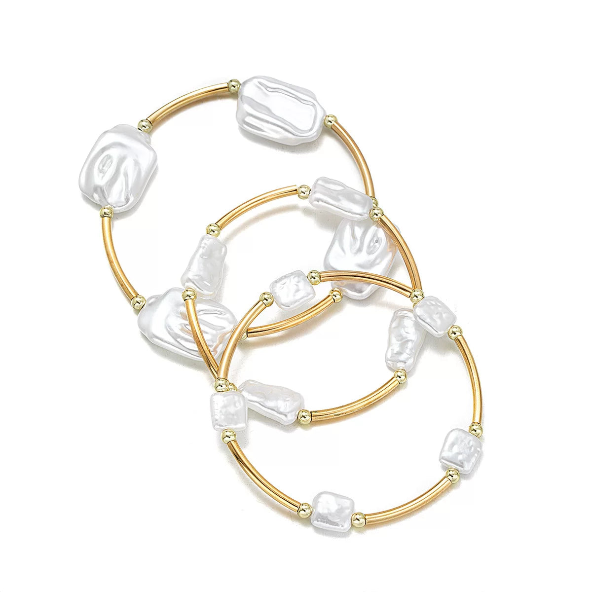 Mixed Elements Pearl Special-shaped ABS Elastic Stacked Bracelet Stackable Set | Light Luxury Multi-material | Old Money Elegant | Women