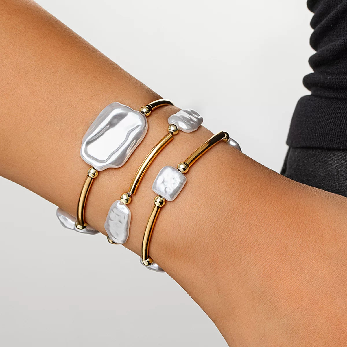 Mixed Elements Pearl Special-shaped ABS Elastic Stacked Bracelet Stackable Set | Light Luxury Multi-material | Old Money Elegant | Women