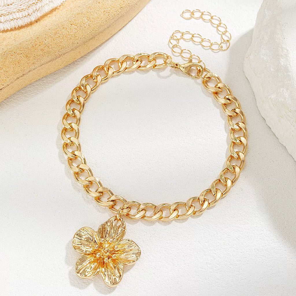 Floral 3D Flower Spray Paint OT Chain Anklet Bracelet | Alloy | Exaggerated Seaside Vacation | Holiday Fashion Women