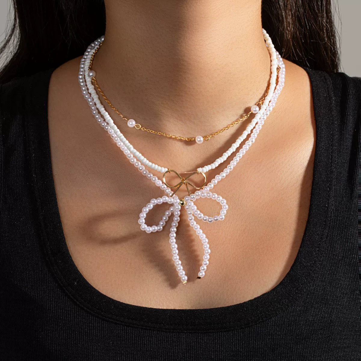 Pearl Glossy Bow Series Cold Style Jewelry Set | KC Gold Multi-material | Old Money Exquisite Niche | Light Luxury gift for her