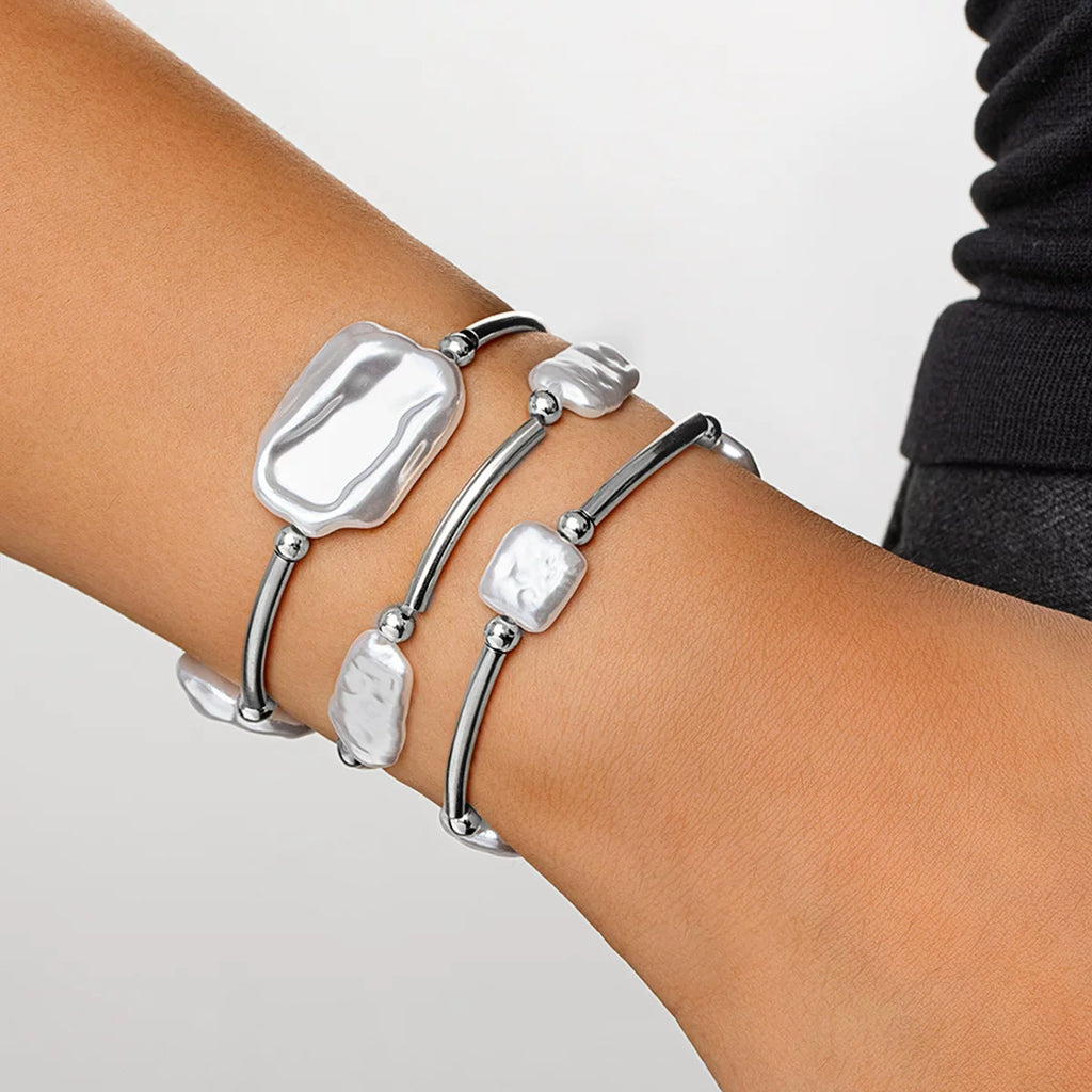 Mixed Elements Pearl Special-shaped ABS Elastic Stacked Bracelet Stackable Set | Light Luxury Multi-material | Old Money Elegant | Women