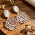 Ice clear Camellia Earrings Three-dimensional Resin Waterproof Flower Earrings Premium Silver Needle Earrings Light Luxury Daily wear statement Vacation