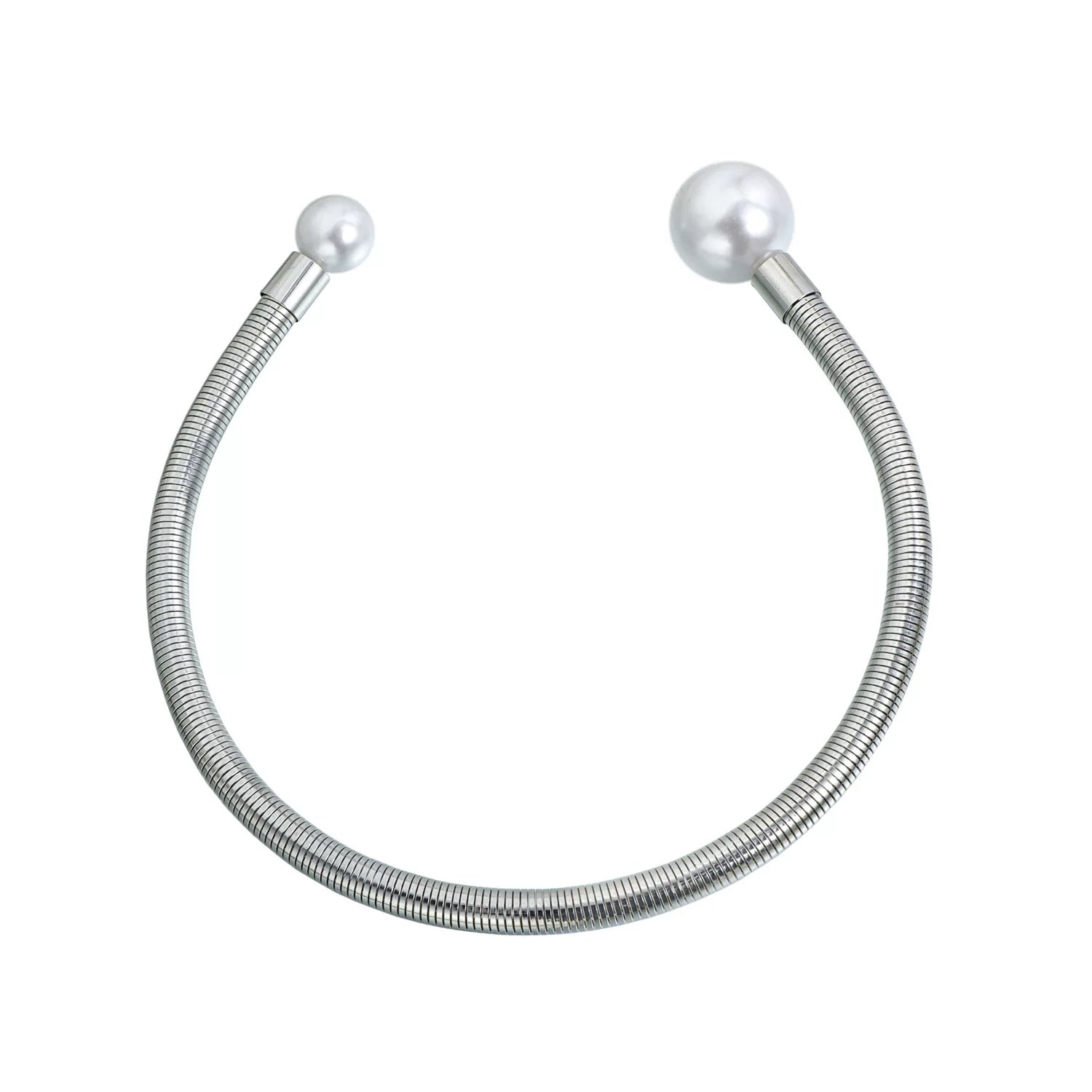Retro snake bone chain pearl collar bracelet exaggerated double bead design metal splicing elegant high-end minimalist light luxury